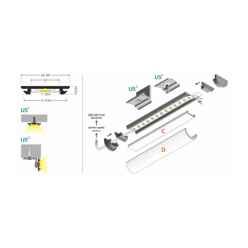 LED strip surface profile round up to 12mm