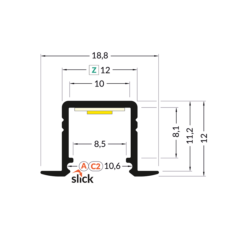 LED strip recessed profile up to 10mm