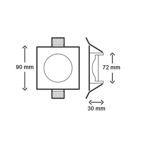 LED Recessed Spot Fixture - Chrome Square IP65 | Bathroom 90mm