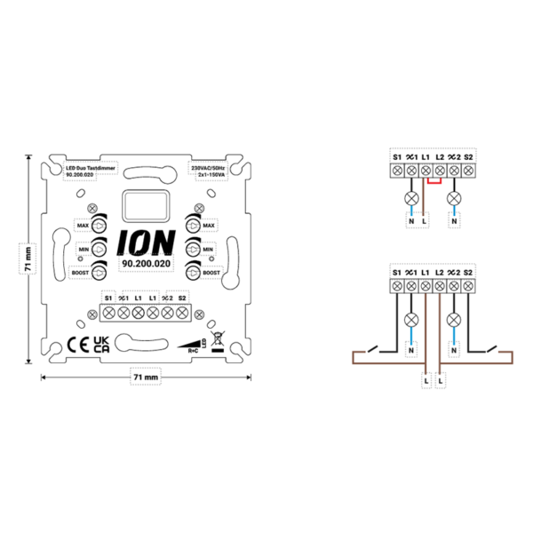 ION INDUSTRIES LED Duo Tastdimmer | 2x0-3-150W | Phasenabschnitt