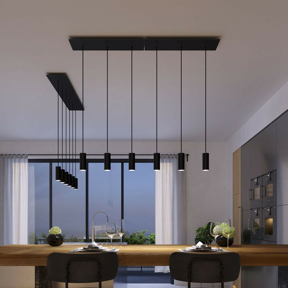 Hanglamp met 3 pendels en metalen kap Mat Zwart Dibond