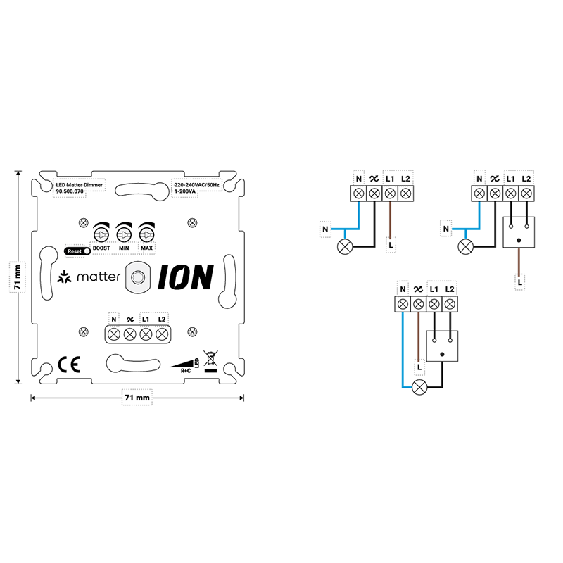ION INDUSTRIES MATTER TRIAC LED Dimmer | 0-3-200W | Smart Home