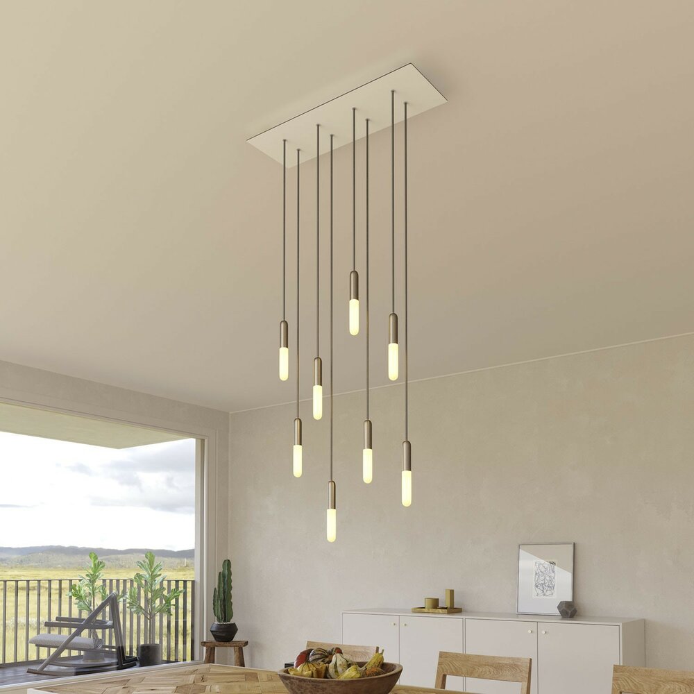 Hanglamp met 8 pendels en metalen afwerking met lamp Dibond Bianco Opaco 