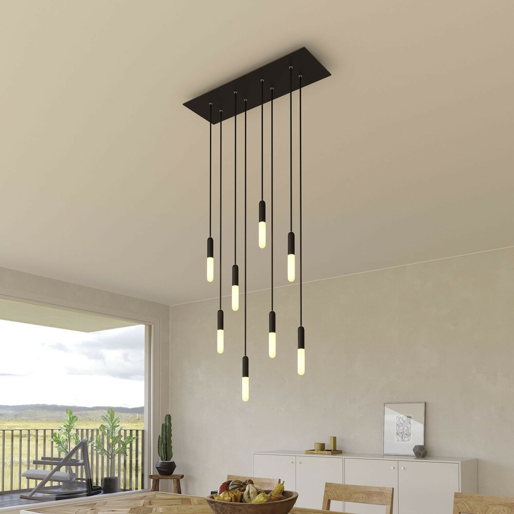 Pendant lamp with 8 pendants and metal finish with bulb Matt Black Dibond