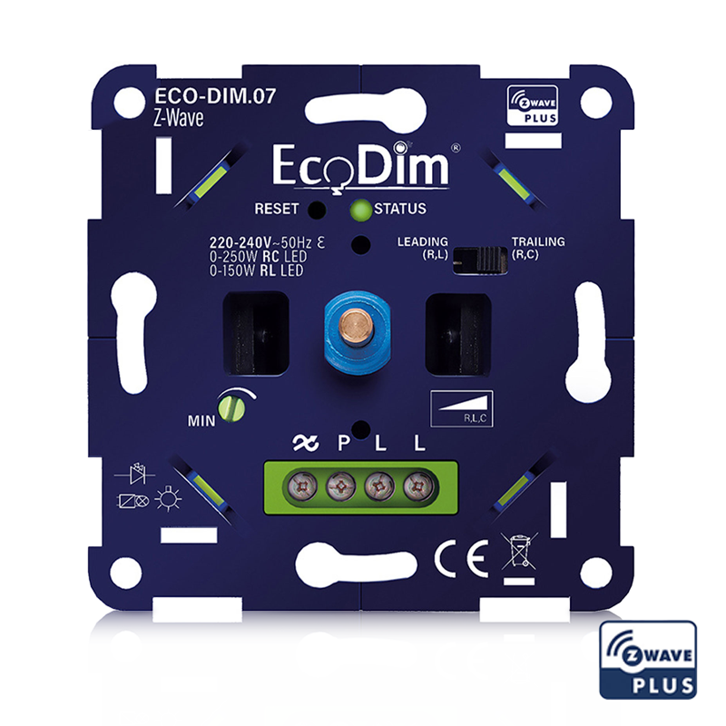 EcoDim ECO-DIM.07 LED-Dimmer &ndash; Z-Wave &ndash; Dr&uuml;cken/Drehen &ndash; 0-250W RLC
