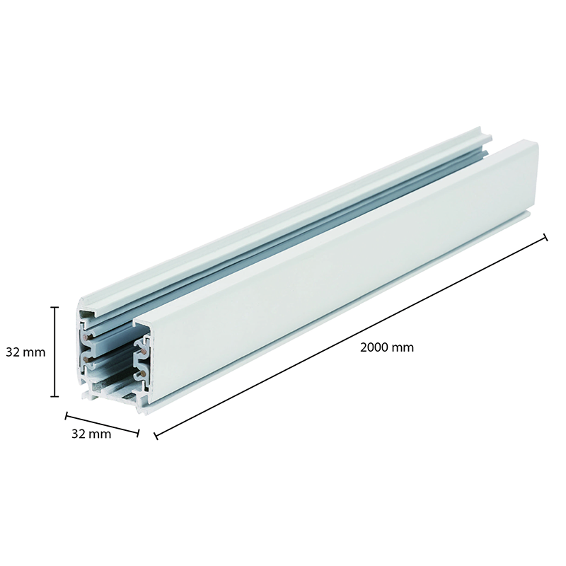 3-fase railstuk 2 meter Wit | Aluminium | Opbouw