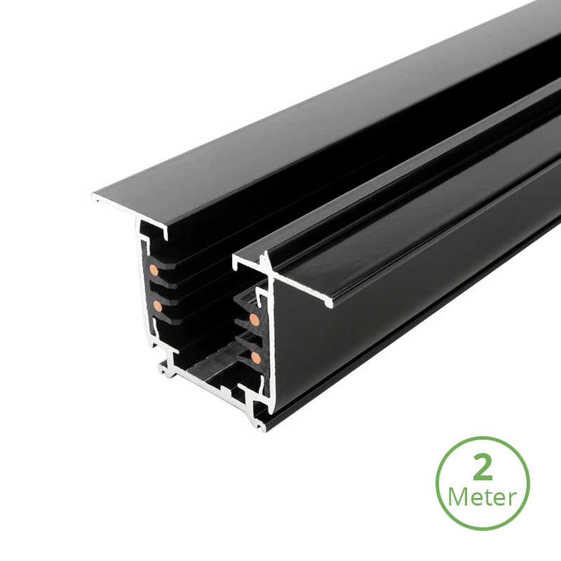 Inbouw 3-fase verlichtingsrail 200cm zwart