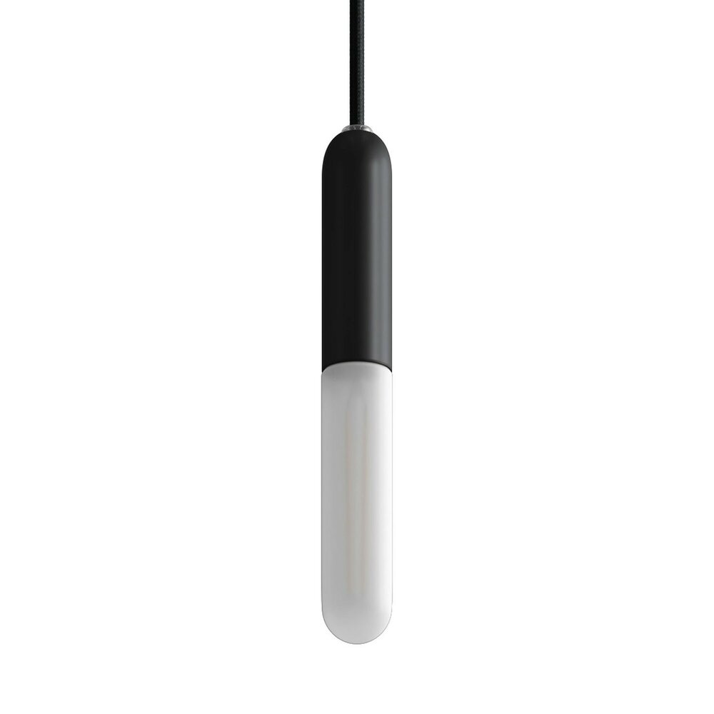 E14 hanglamp met textielsnoer en metalen details met lamp zwart