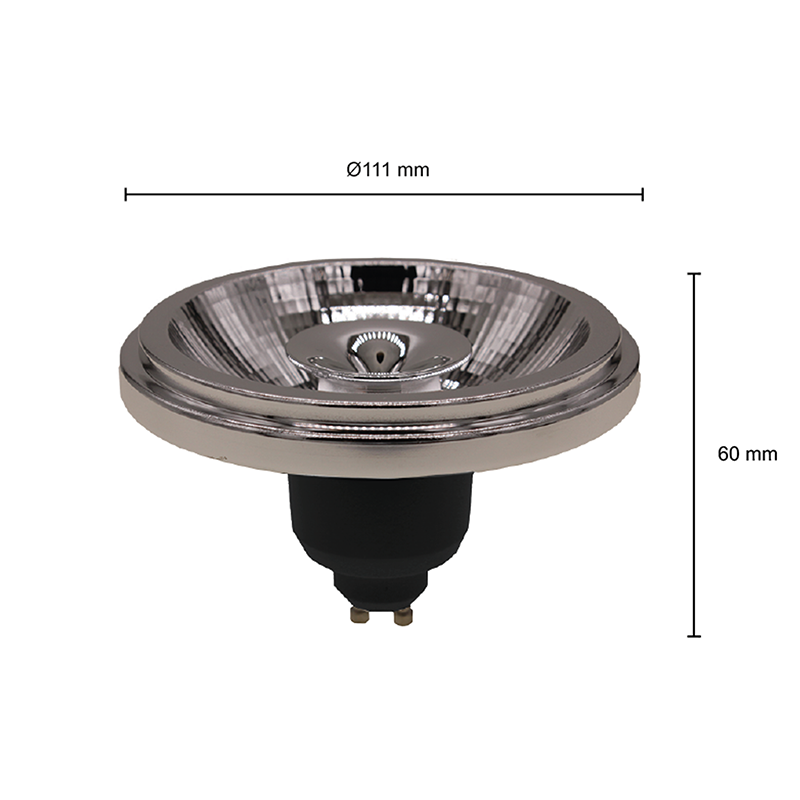 LED AR111 GU10 Spot | Zwart | 12W | 2700K | 24&deg;