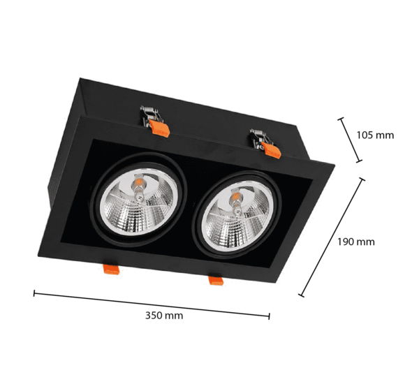 AR111 Inbouwarmatuur | 2x GU10 Fitting | Zwart
