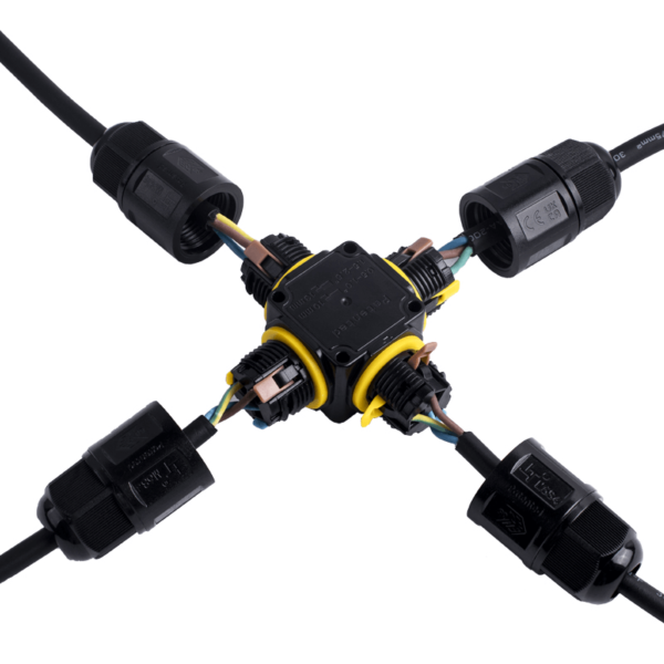 Waterdichte 4-weg kabelconnector voor buitengebruik | IP68 | Voor kabels 4&ndash;11 mm