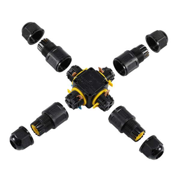 Waterdichte 4-weg kabelconnector voor buitengebruik | IP68 | Voor kabels 4&ndash;11 mm