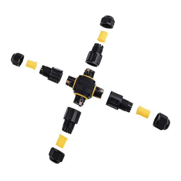 Waterdichte 4-weg kabelconnector voor buitengebruik | IP68 | Voor kabels 4&ndash;11 mm