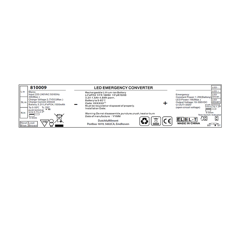 Noodunit 1.2W | 10&ndash;300V DC | Accu tot 3 uur noodverlichting