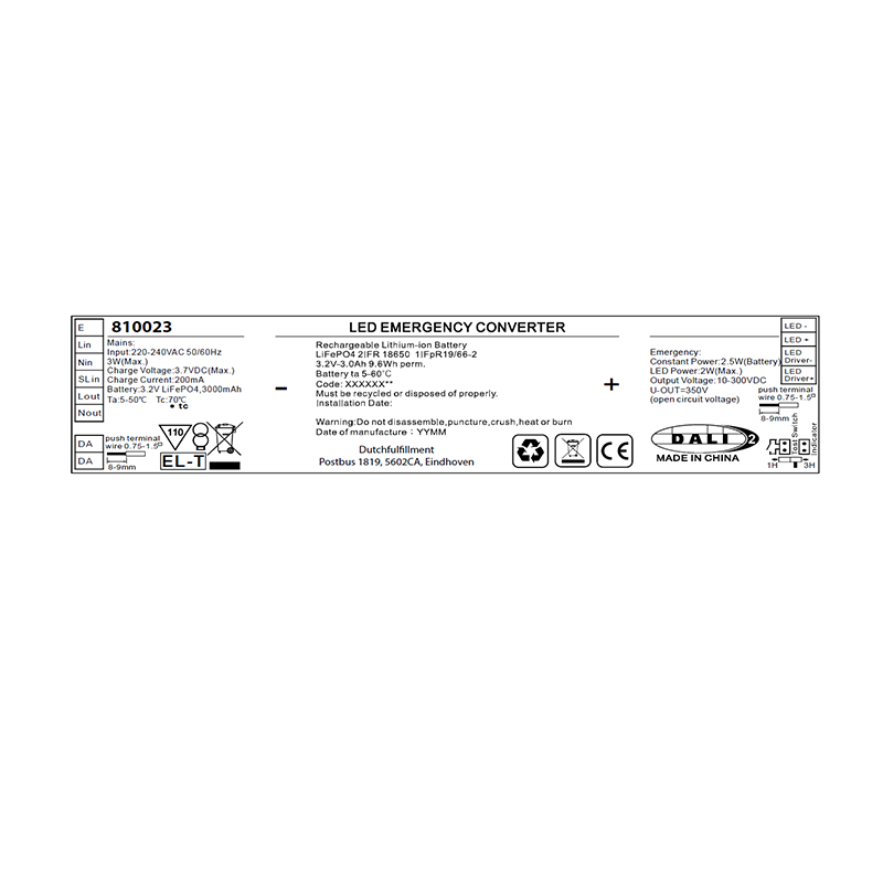 Noodunit 2.5W DALI | 10&ndash;300V DC | Accu tot 3 uur noodverlichting