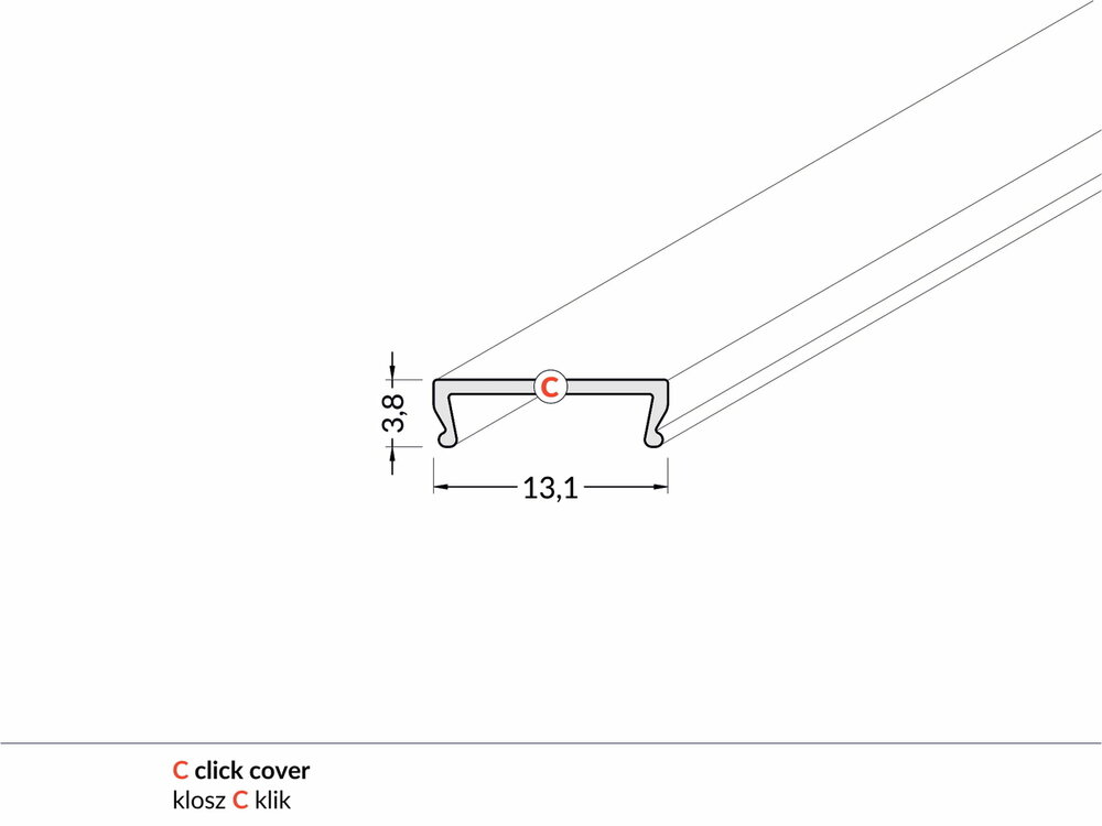 Klikbare cover tbv opbouwprofiel vlak tot 10mm | 2M | Wit