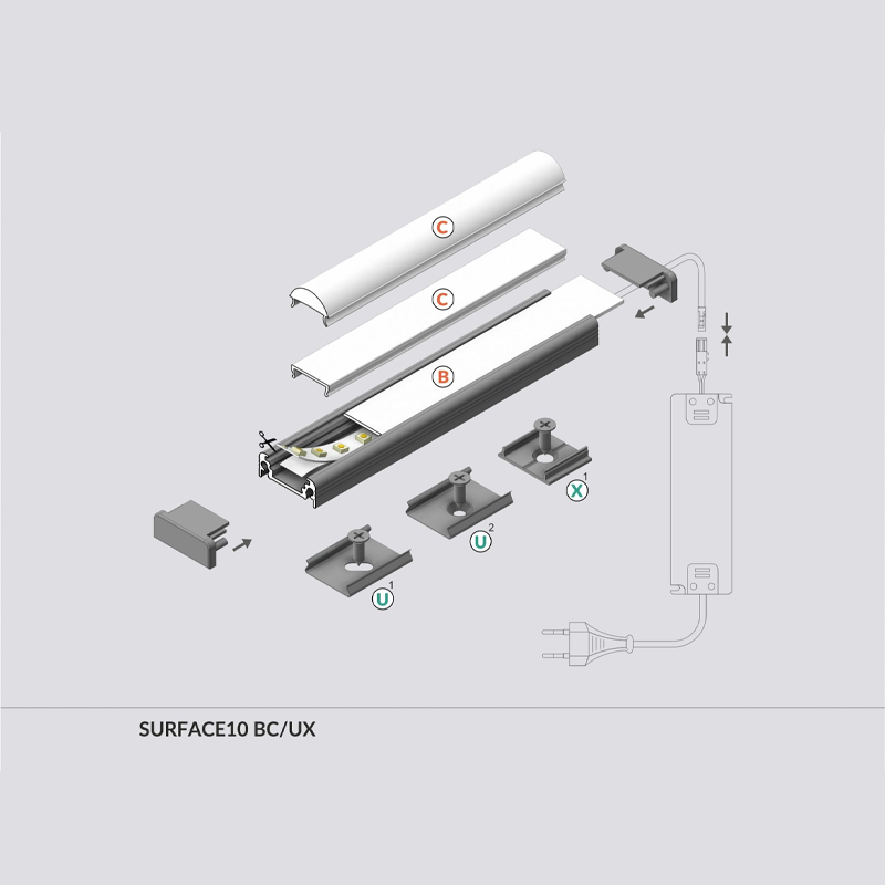 Ledstrip opbouwprofiel vlak tot 10mm | 2M | Zilver