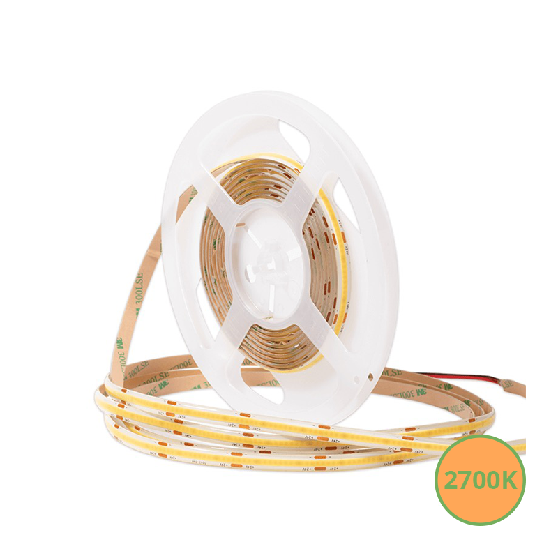 COB ledstrip 10mm | 2700K | 24V | 10W/m | 5M | vrij knipbaar | IP65
