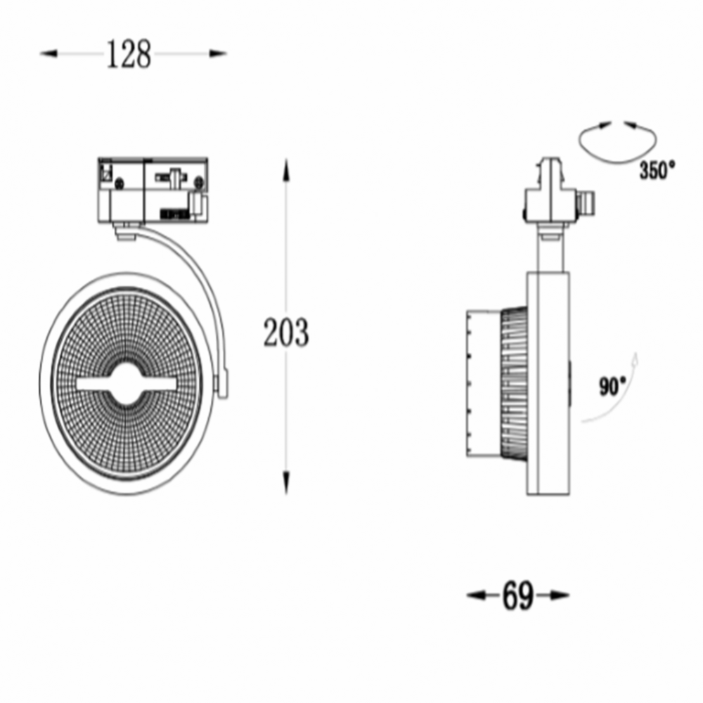 3-fase dimbare railspot 12W | Dim-to-warm | Zwart