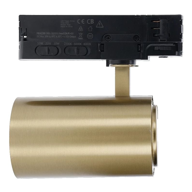 3-Phasen dimmbarer Schienenstrahler Rosalin | 10-20-30W | CCT-switch | Messing