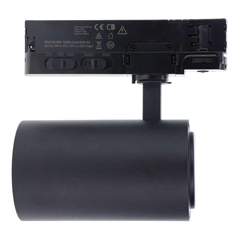 3-Phasen dimmbarer Schienenstrahler Rosalin | FOOD | 10-20-30W | CCT-switch | Schwarz