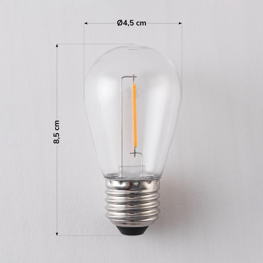 E27 Filamentlampe | 1W | 2700K | Gerades Filament | Geeignet f&uuml;r Festoonkabel