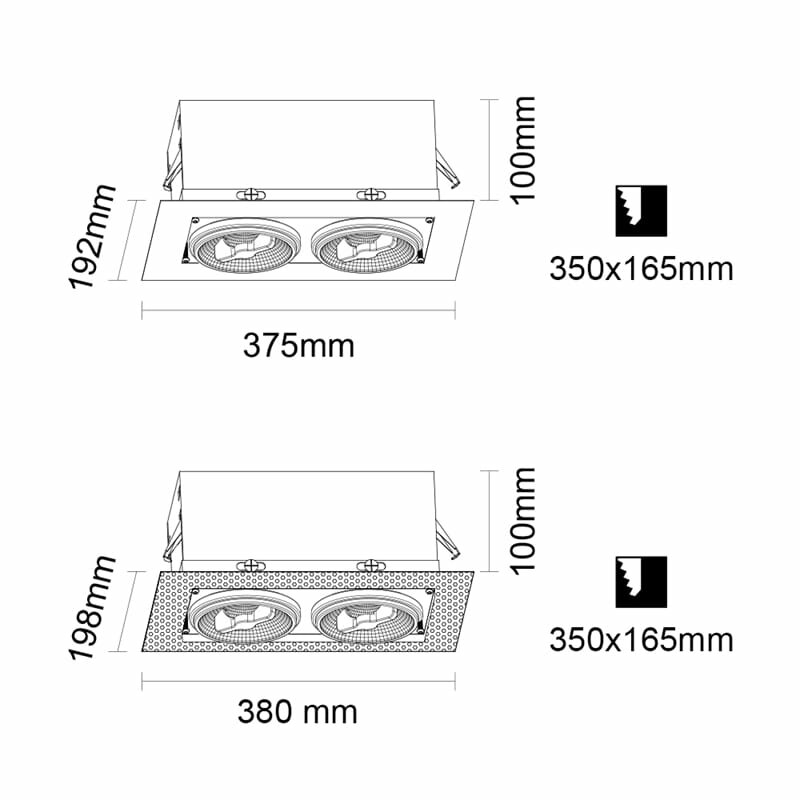 LED Recessed Spotlight Housing &ndash; 2x AR111 Black | Trimless