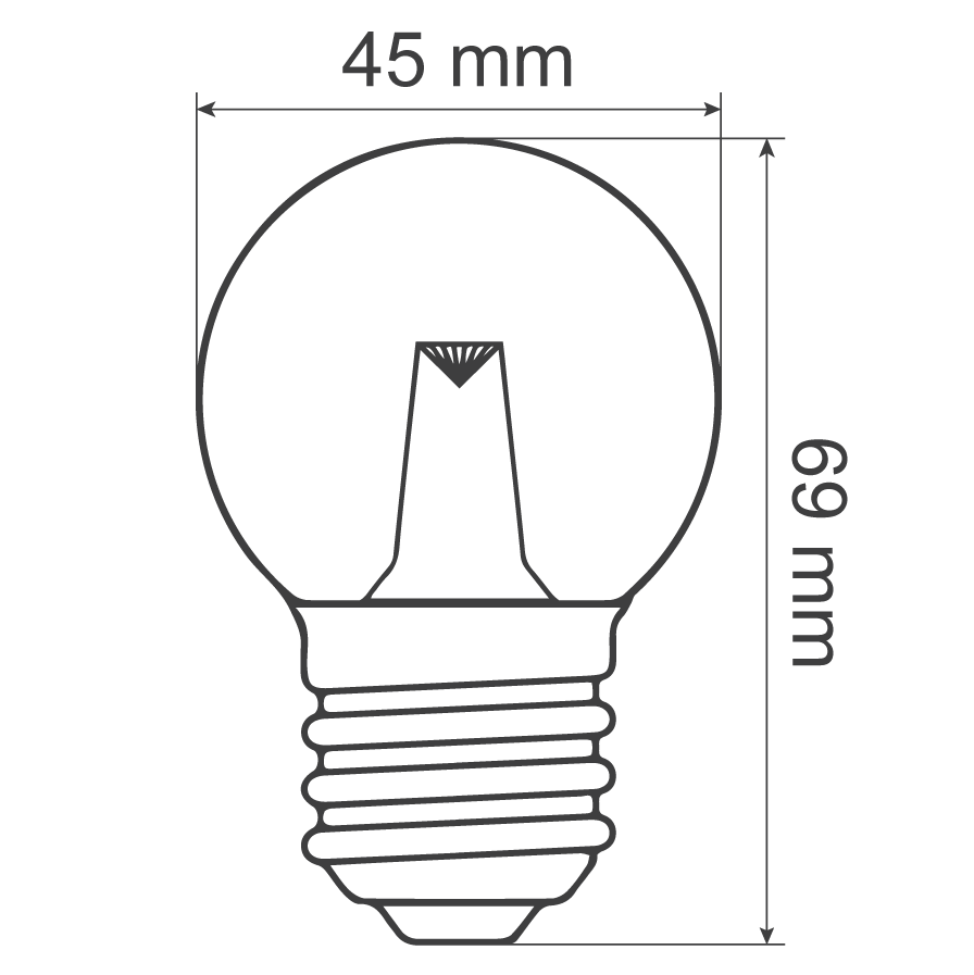 E27 dimmbare LED Lampe | 2W | 2000K | Mit Linse | &Oslash;45 | Geeignet f&uuml;r Festoonkabel