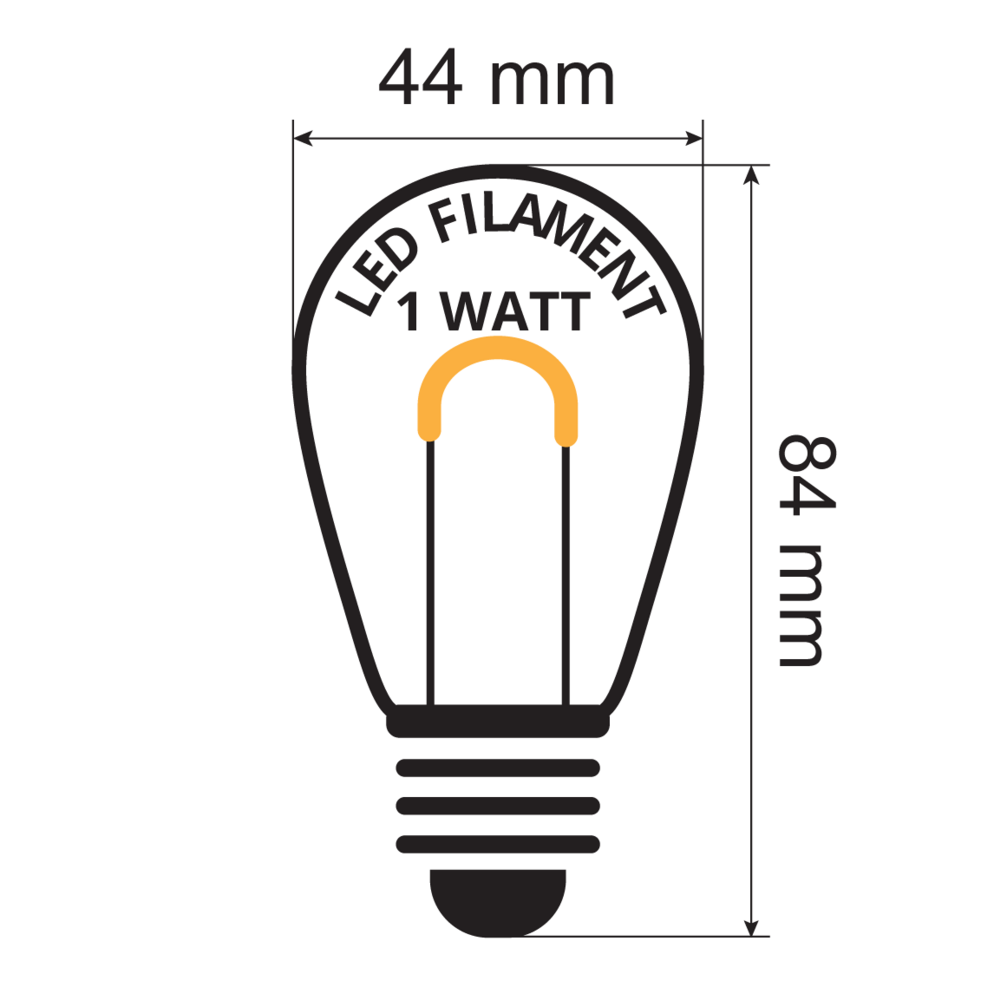 E27 Filamentlampe | 1W | 2000K | U-Bogen-Filament | Geeignet f&uuml;r Festoonkabel