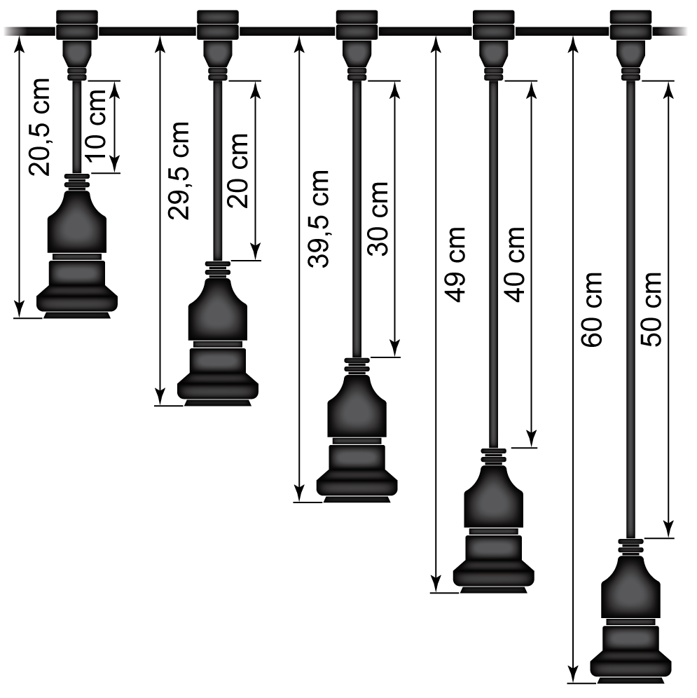Hangende fitting | Zelfmontage | 49 cm | Zwart | Excl lamp