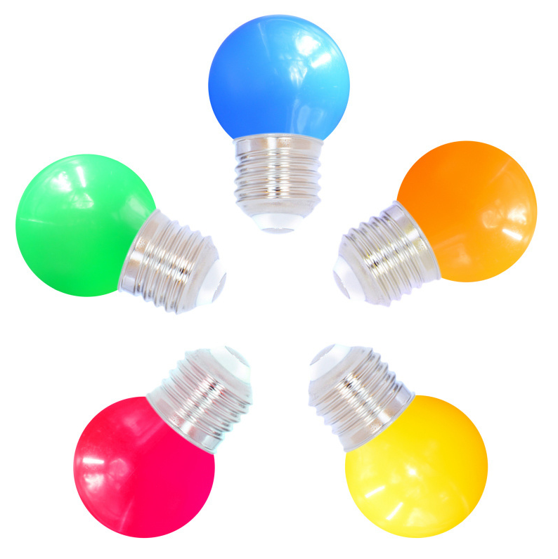 E27 farbige LED Lampe | 5 Farben | Rot/Gelb/Gr&uuml;n/Orange/Blau | &Oslash;45 | Geeignet f&uuml;r Festoonkabel