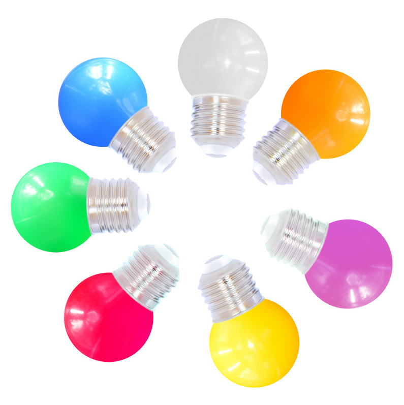 E27 farbige LED Lampe | 7 Farben | Rot/Gelb/Gr&uuml;n/Orange/Blau/Rosa/Wei&szlig; | &Oslash;45 | Geeignet f&uuml;r Festoonkabel