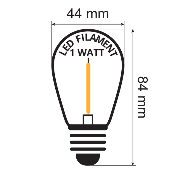 E27 farbige Lampe | 1W | Gelb | Gerades Filament | Geeignet f&uuml;r Festoonkabel