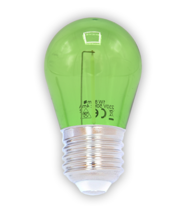 E27 farbige Lampe | 1W | Gr&uuml;n | Gerades Filament | Geeignet f&uuml;r Festoonkabel