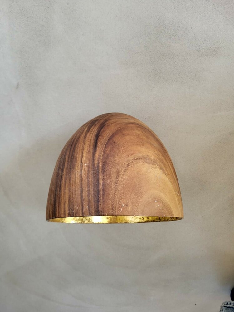 Hanglamp acaciahout goud &Oslash;25 cm | kelk vorm | bladgoud binnenzijde exclusief fitting