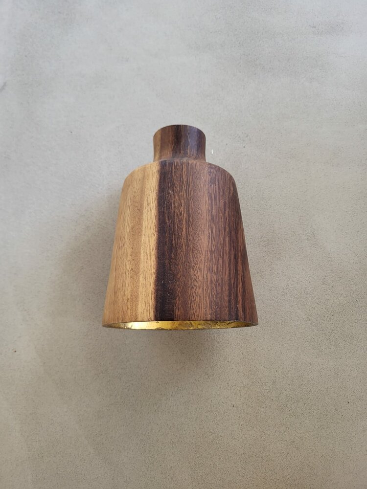 Hanglamp acaciahout goud vaas &Oslash;14 cm | bladgoud binnenzijde | exclusief fitting
