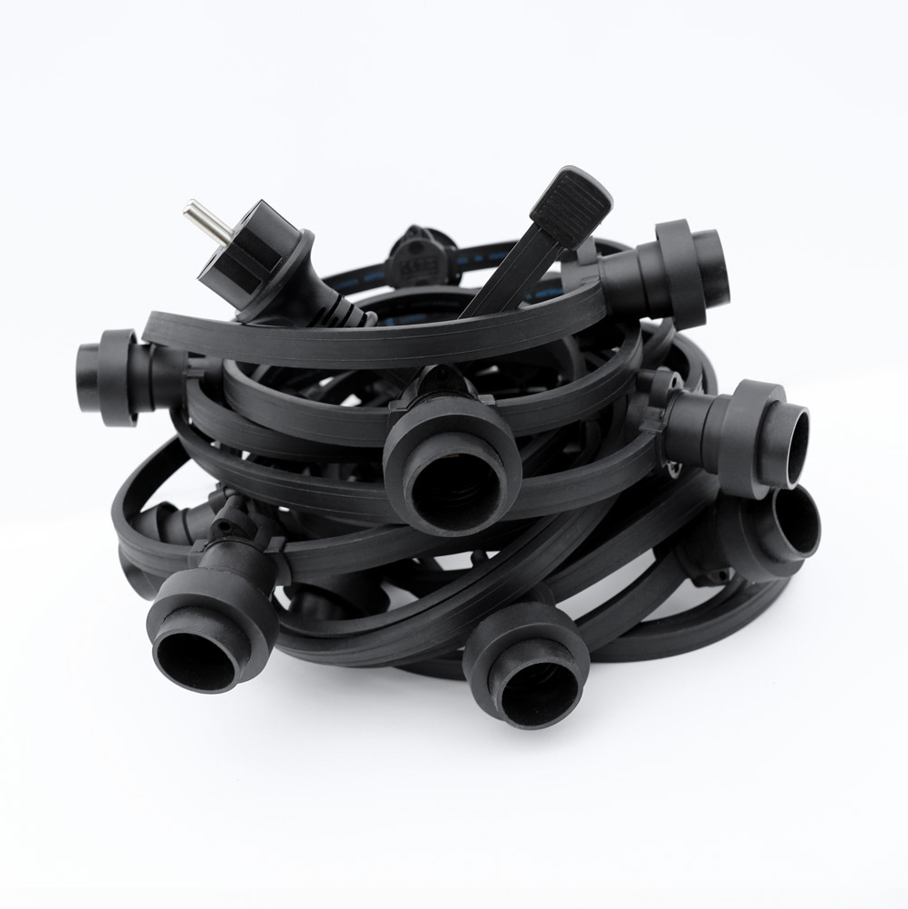 Prikkabel set 50 meter en 50 E27 ledlampen | 2650K warm wit | IP44 | Zwart