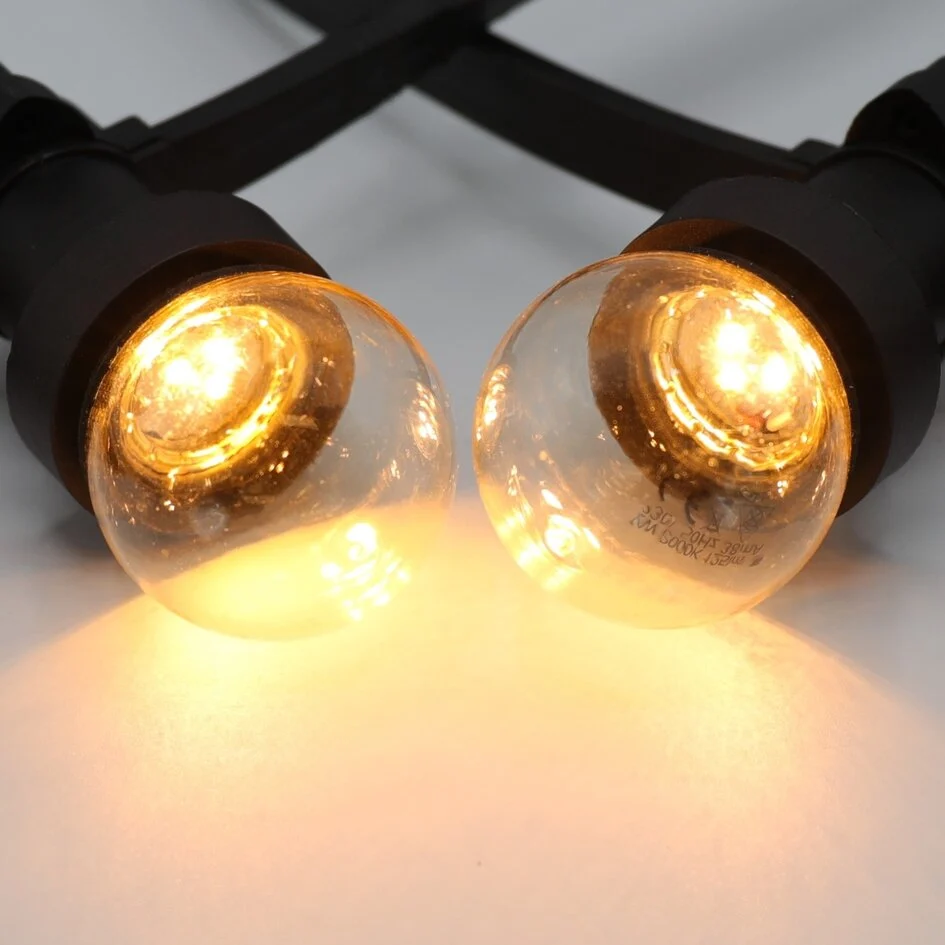 String light set 100 metres and 100 E27 LED bulbs | 2000K LED in base | IP44 | Black
