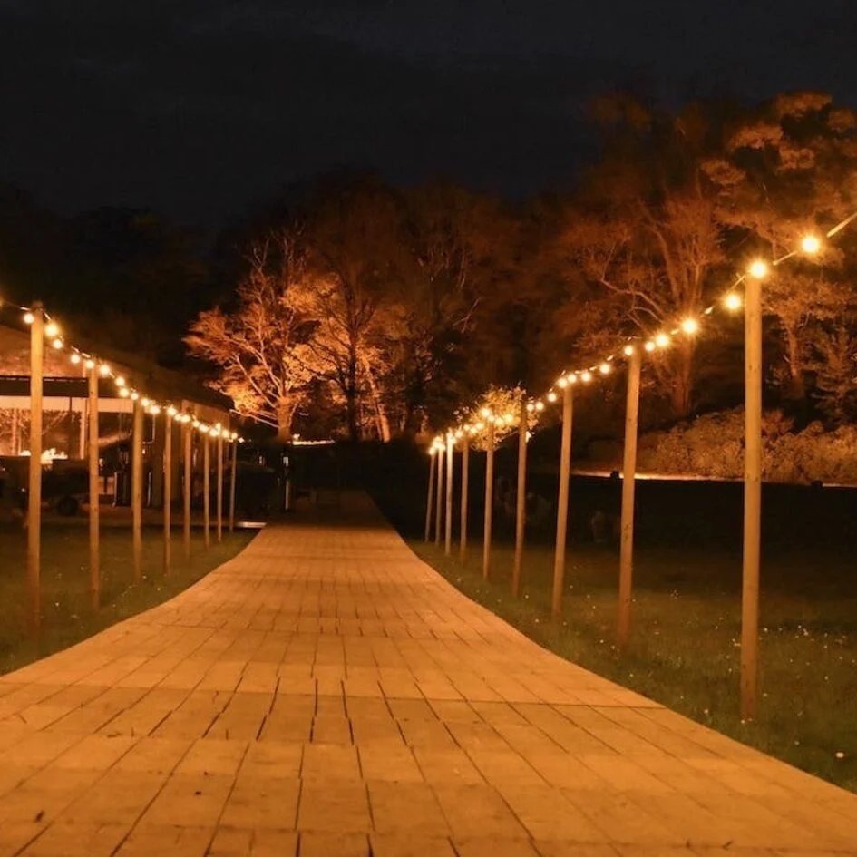 String light set 100 metres and 100 E27 LED bulbs | 2000K LED in base | IP44 | Black