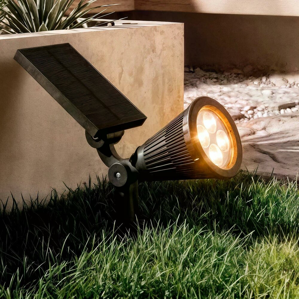 Solar LED Erdspie&szlig;strahler schwarz | 3000K warmwei&szlig; | 200lm IP65 mit Sensor