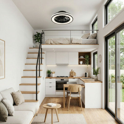 Ceiling light with fan black 38cm | Dimmable LED | With remote control
