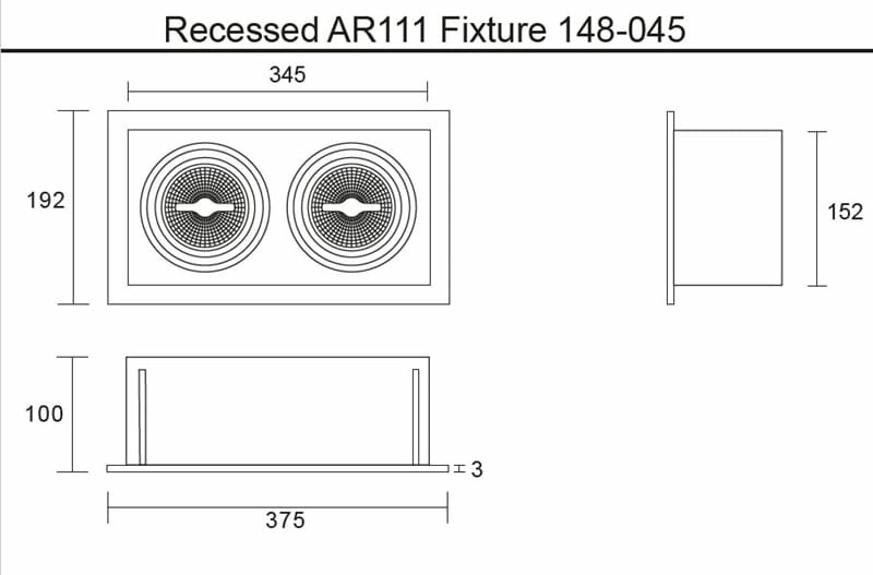 Led inbouw spot armatuur - 2x AR111 Wit | Opdekrand