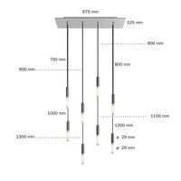 Hanglamp met 8 pendels en metalen afwerking met lamp Dibond Bianco Opaco 