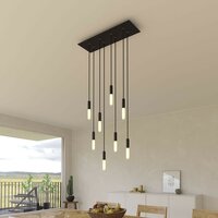 Pendant lamp with 8 pendants and metal finish with bulb Matt Black Dibond