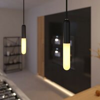 E14 hanglamp met textielsnoer en metalen details met lamp zwart