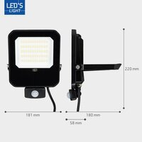 LED floodlight met sensor 50W 4000K 7000lm IP65 Zwart