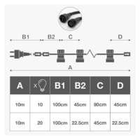White festoon cable | Connectable | 10 meters | 10 sockets