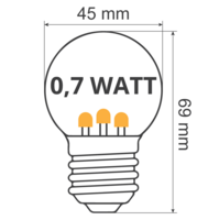 E27 LED Lampe | 0,7W | 2650K | LED auf kurzen St&auml;bchen | Geeignet f&uuml;r Festoonkabel