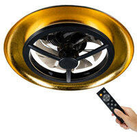 Ceiling light with fan black gold 55cm | Dimmable LED | With remote control