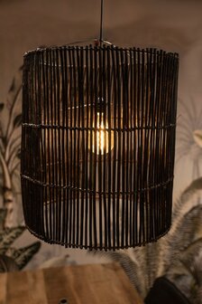 Hanglamp Rotan - &oslash;50x56 cm - Black Wash verlicht